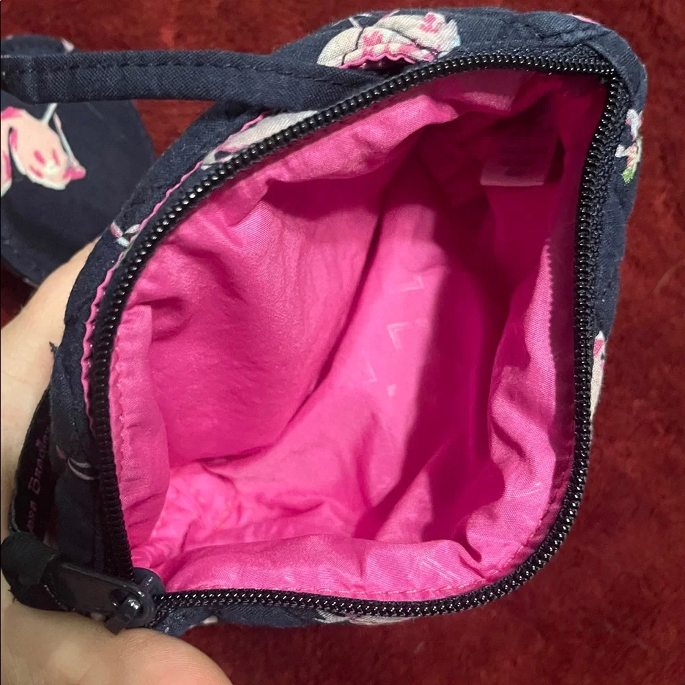 Vera Bradley Black and Pink Flamingo Quilted Small Pouch with Mirror